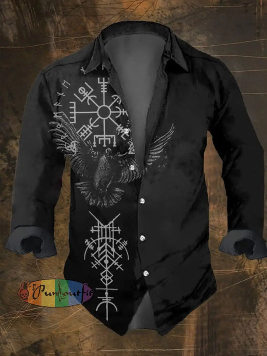 Men’s Vintage Ethnic Viking Print Long Sleeve Shirt Multicolor / S