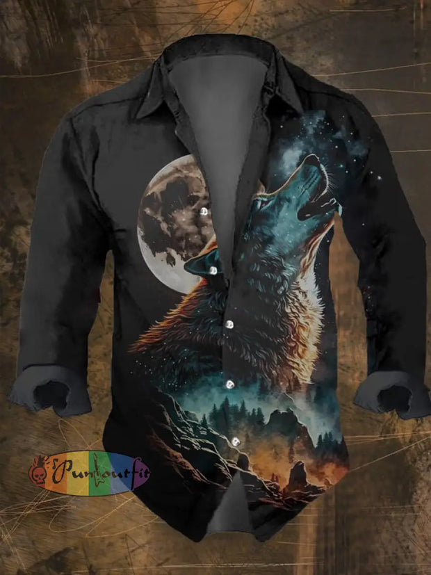 Men’s Vintage Ethnic Viking Print Long Sleeve Shirt Multicolor / S