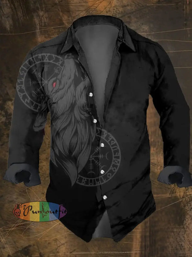 Men’s Vintage Ethnic Viking Print Long Sleeve Shirt Multicolor / S