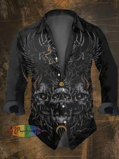 Men’s Vintage Ethnic Viking Print Long Sleeve Shirt Multicolor / S