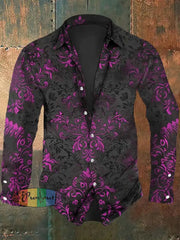 Men’s Vintage Floral Print Casual Long Sleeve Shirt