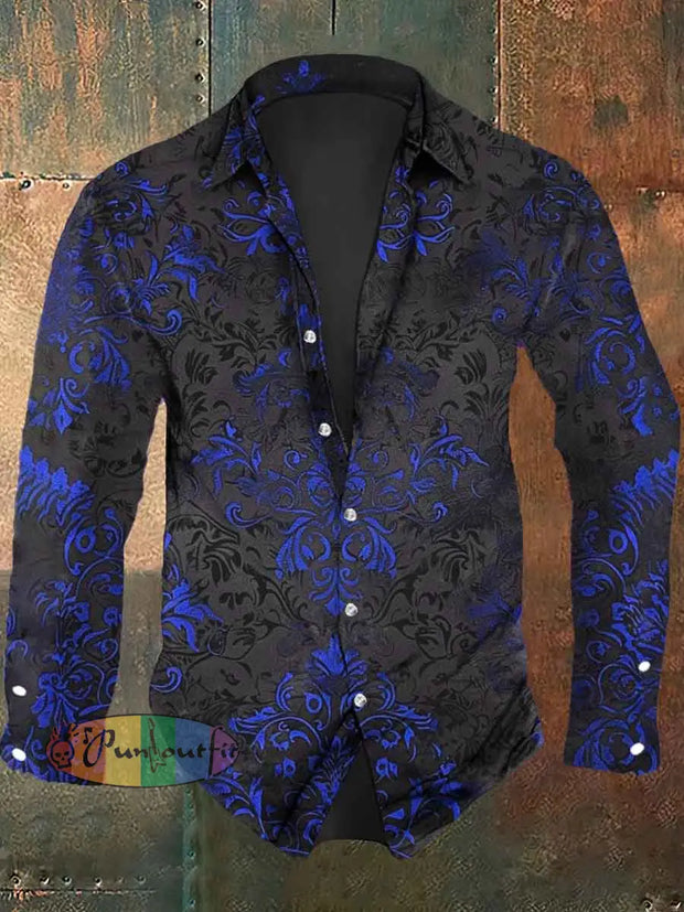 Men’s Vintage Floral Print Casual Long Sleeve Shirt