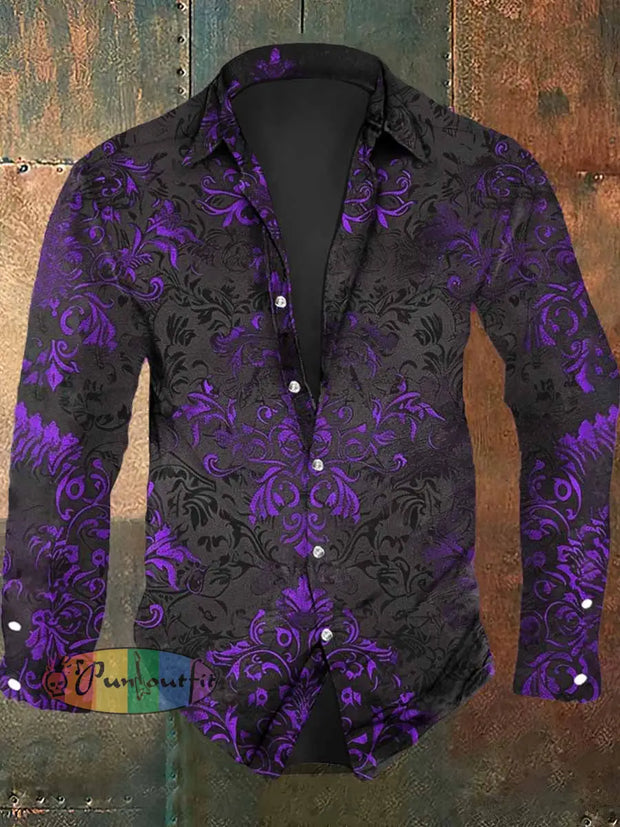 Men’s Vintage Floral Print Casual Long Sleeve Shirt