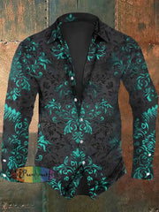 Men’s Vintage Floral Print Casual Long Sleeve Shirt