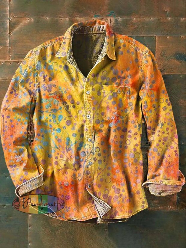 Mens Vintage Floral Print Casual Long Sleeve Shirt As Picture / S