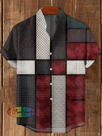 Men’s Vintage Gothic Colorful Abstract Print Casual Cotton Short Sleeve Shirt Gray / S