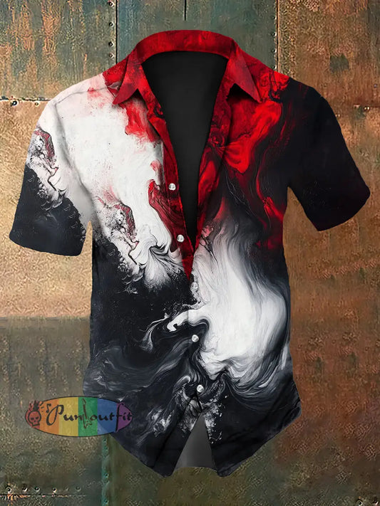 Men’s Vintage Gothic Colourful Gradient Ripple Abstract Print Casual Cotton Short Sleeve Shirt As picture / S