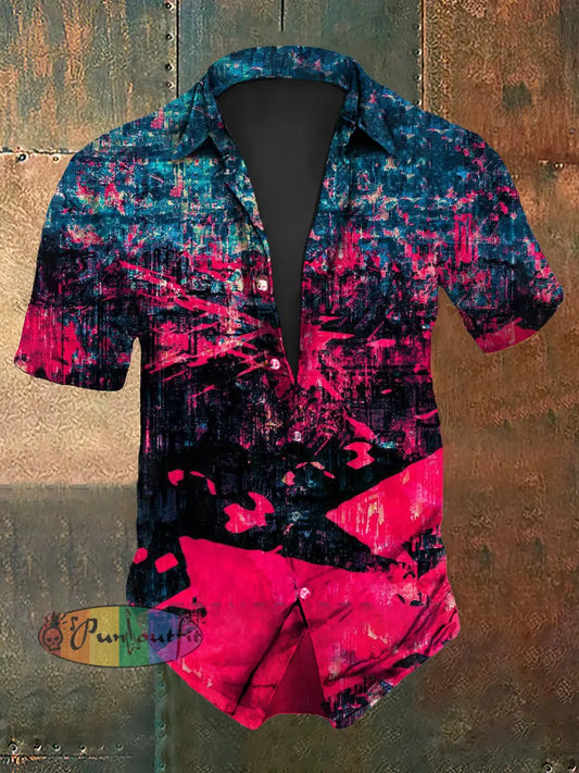 Men’s Vintage Gothic Colourful Graffiti Abstract Print Casual Cotton Short Sleeve Shirt As picture / S