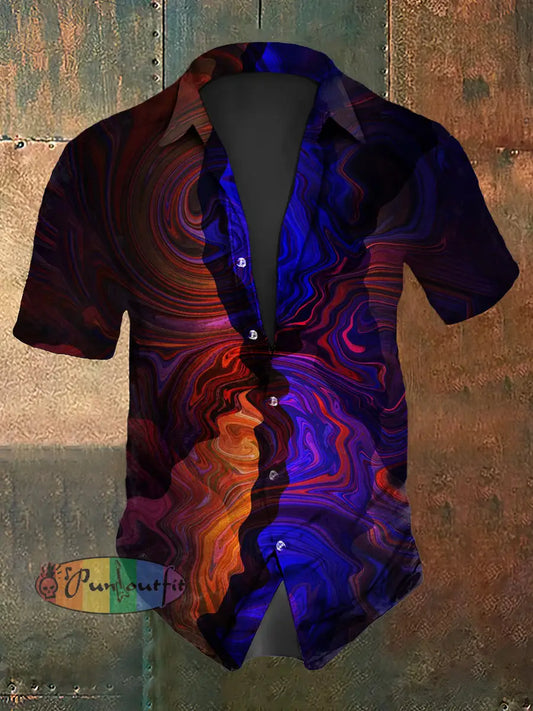 Men’s Vintage Gothic Colourful Ripple Swirls Abstract Print Casual Cotton Short Sleeve Shirt As picture / S