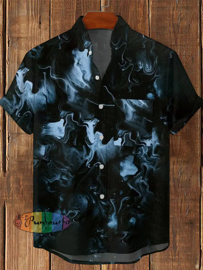 Men’s Vintage Gothic Dark Gradient Ripple Print Casual Cotton Short Sleeve Shirt As Picture / S