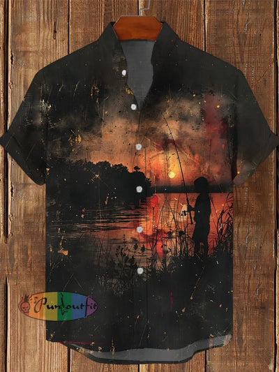 Men’s Vintage Gothic Digital Art Abstract Print Casual Cotton Short Sleeve Shirt Black / S