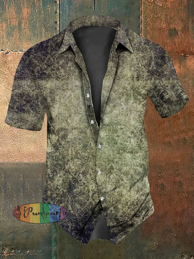 Men’s Vintage Gothic Gradient Floral Abstract Print Casual Cotton Short Sleeve Shirt As picture / S
