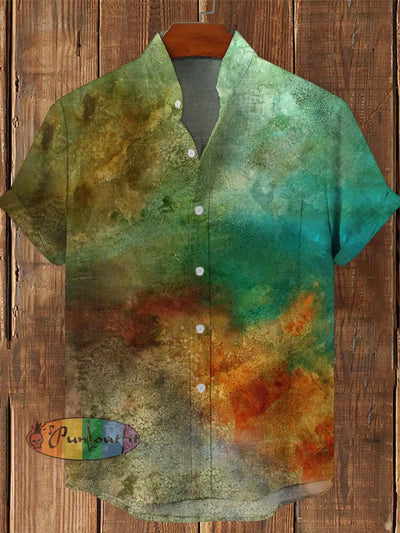 Men’s Vintage Gothic Gradient Green Ripple Print Casual Cotton Short Sleeve Shirt As Picture / S