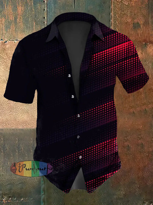 Men’s Vintage Gothic Grain Line Gradient Abstract Print Casual Cotton Short Sleeve Shirt As picture / S