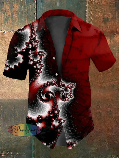 Men’s Vintage Gothic Octopus Swirl Abstract Print Casual Cotton Short Sleeve Shirt Red / S