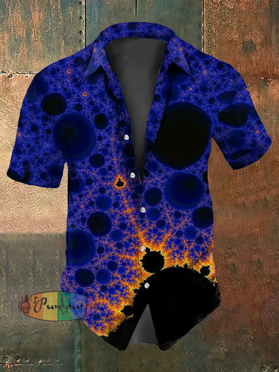Men’s Vintage Gothic Swirling Black Hole Abstract Print Casual Cotton Short Sleeve Shirt Navy Blue / S