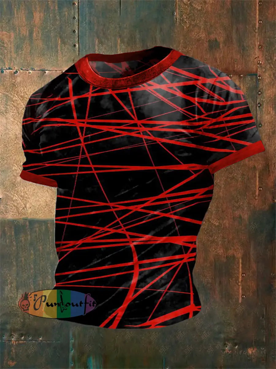 Men’s Vintage Gothic Thorn Lines Abstract Print Casual Cotton Short Sleeve Shirt T-Shirt / S