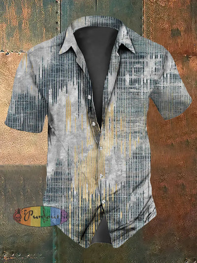Men’s Vintage Hygge Living Stripes Abstract Print Casual Cotton Short Sleeve Shirt Blue / S