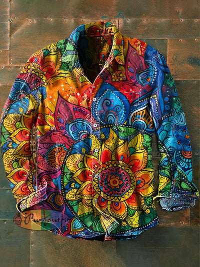 Men’s Vintage Psychedelic Hippie Colorful Flower Print Casual Long Sleeve Shirt As Picture / S