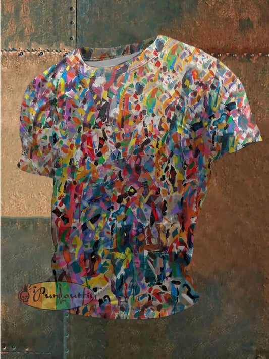 Men’s Vintage Punk Colourful Meditations Abstract Print Casual Cotton Short Sleeve T-Shirt As picture / S