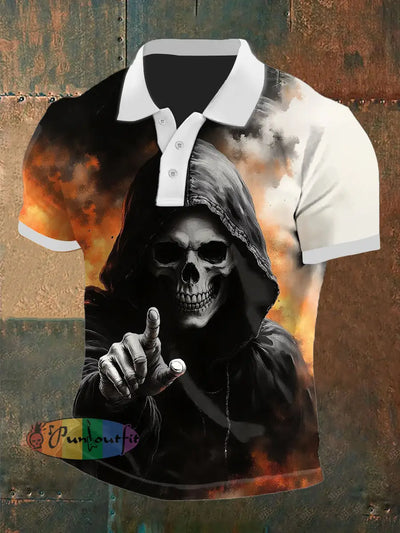 Men’s Vintage Punk Colourful Skull Art Abstract Printed Casual Cotton Short Sleeve Polo Shirt As picture / S