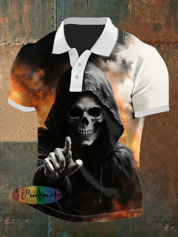 Men’s Vintage Punk Colourful Skull Art Abstract Printed Casual Cotton Short Sleeve Polo Shirt As picture / S