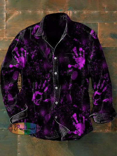 Men’s Vintage Punk Dark Handprints Art Print Casual Long Sleeve Shirt Black / S