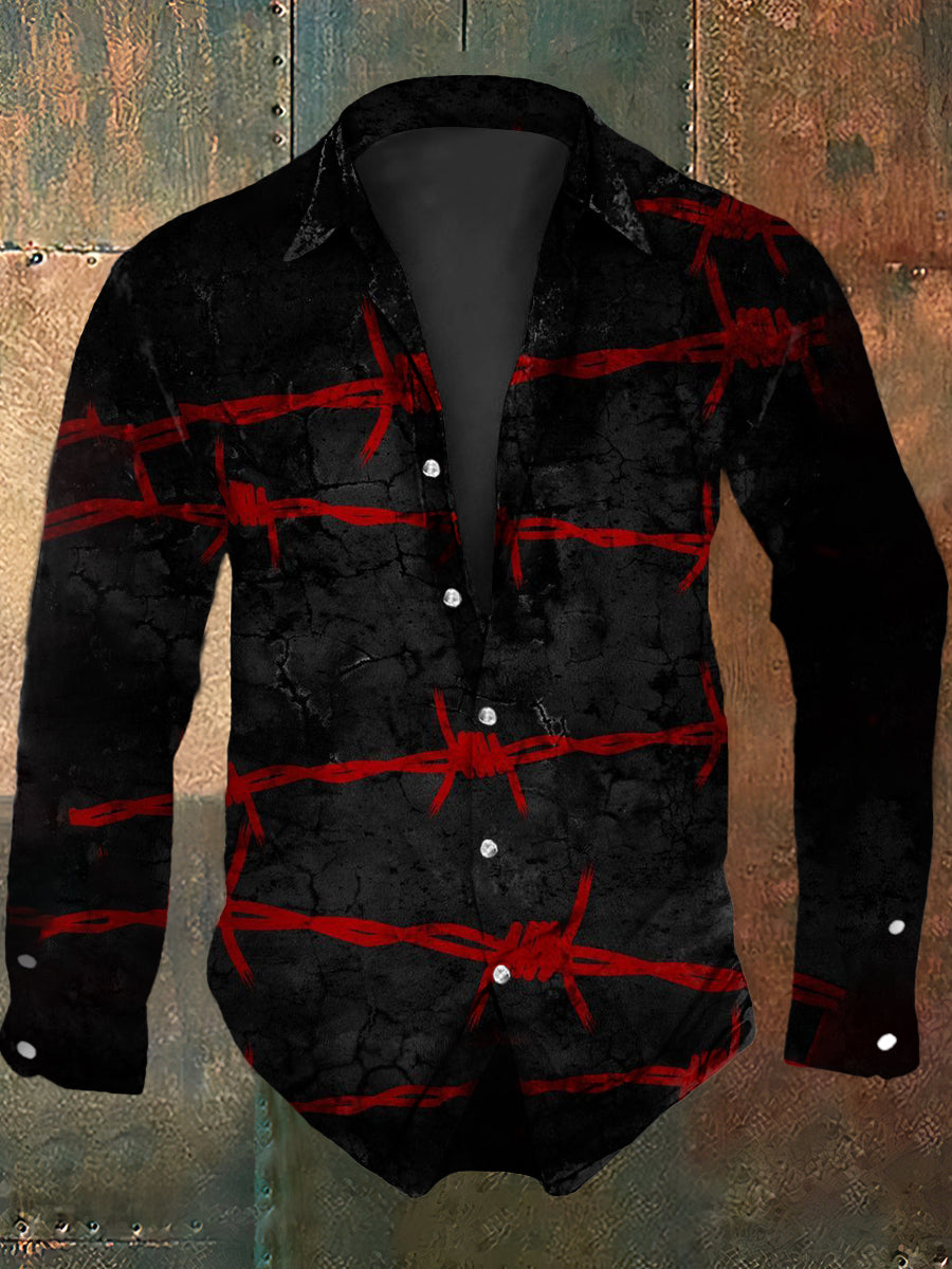 Men's  Vintage Gothic Knot Clasp Abstract Print Casual Cotton Short Sleeve Shirt