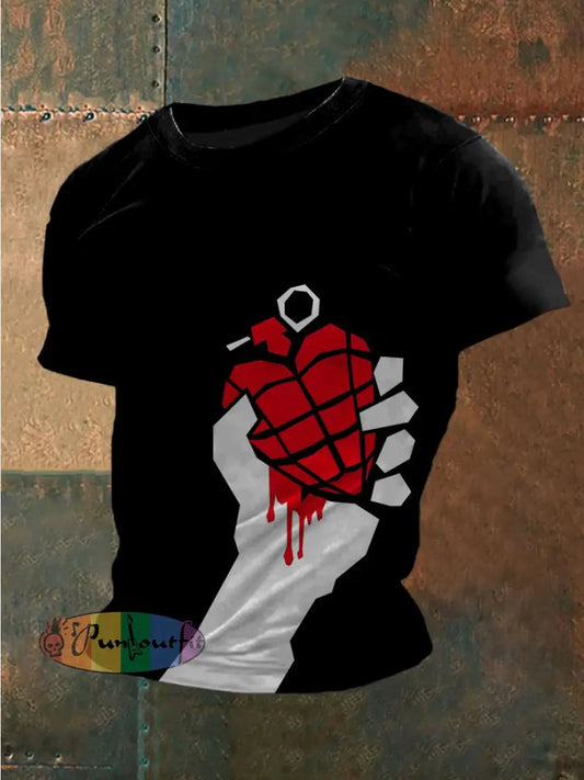 Men’s Vintage Punk Graffiti Grenade Abstract Print Casual Cotton Short Sleeve T-Shirt Black / S