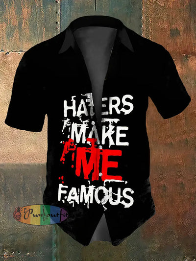Men’s Vintage Punk Slogan Me Abstract Print Casual Cotton Short Sleeve Shirt Black / S