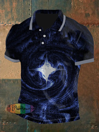 Men’s Vintage Punk Swirl Glitter Abstract Printed Casual Cotton Short Sleeve Polo Shirt Blue / S