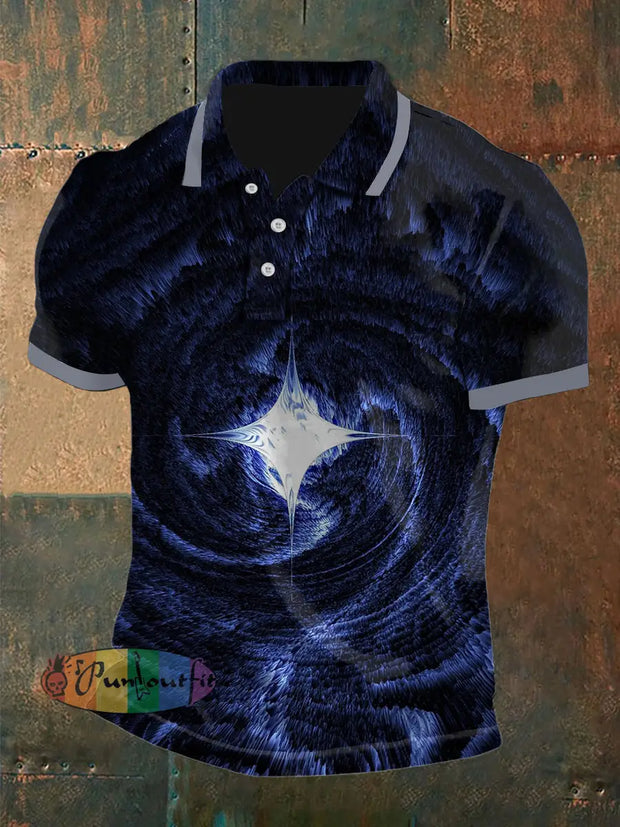 Men’s Vintage Punk Swirl Glitter Abstract Printed Casual Cotton Short Sleeve Polo Shirt Blue / S