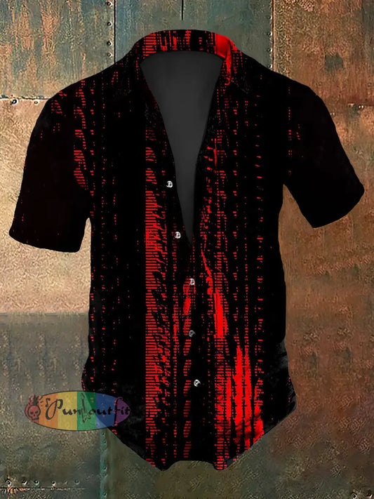 Men’s Vintage Red Gothic Abstract Print Casual Cotton Short Sleeve Shirt Black / S