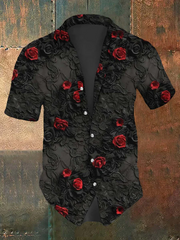 Men's Gothic Rose Print Long Sleeve Shirt