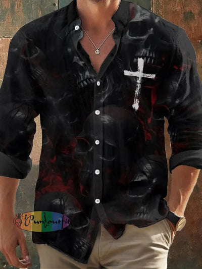 Men’s Vintage Skull Faith Long Sleeve Shirt As Shown / S Hot