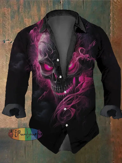 Men’s Vintage Skull Misty Print Long Sleeve Shirt Multicolor / S