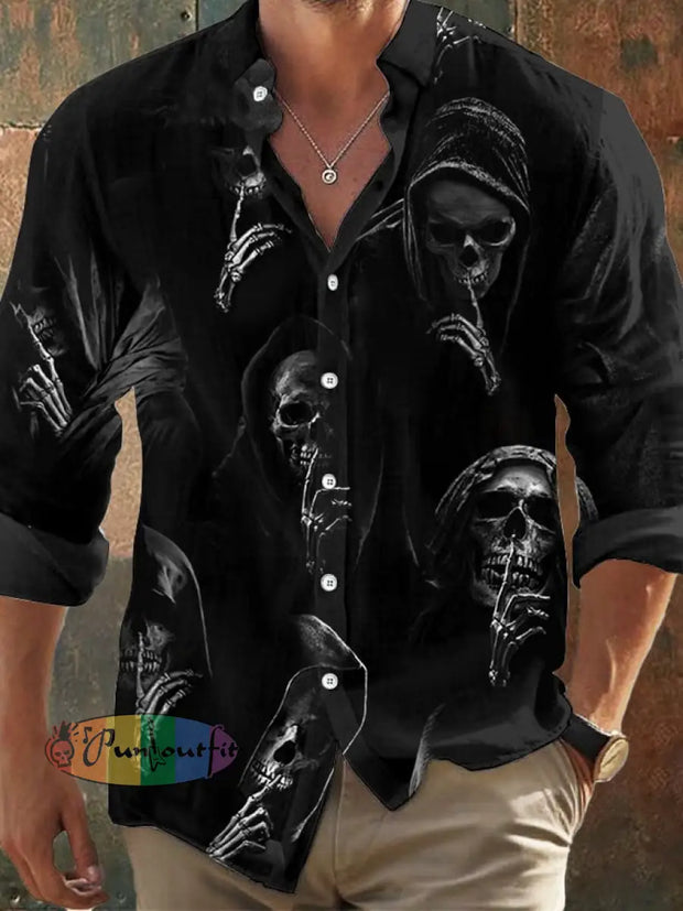 Men’s Vintage Skull Print Lapel Shirt As Shown / S Hot