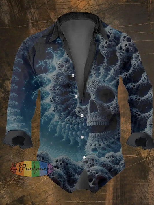 Men’s Vintage Skull Print Lapel Shirt Multicolor / S