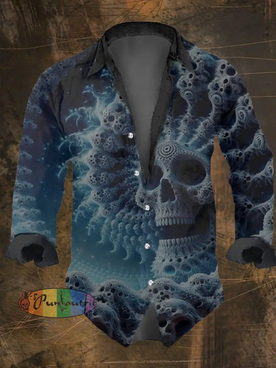 Men’s Vintage Skull Print Lapel Shirt Multicolor / S