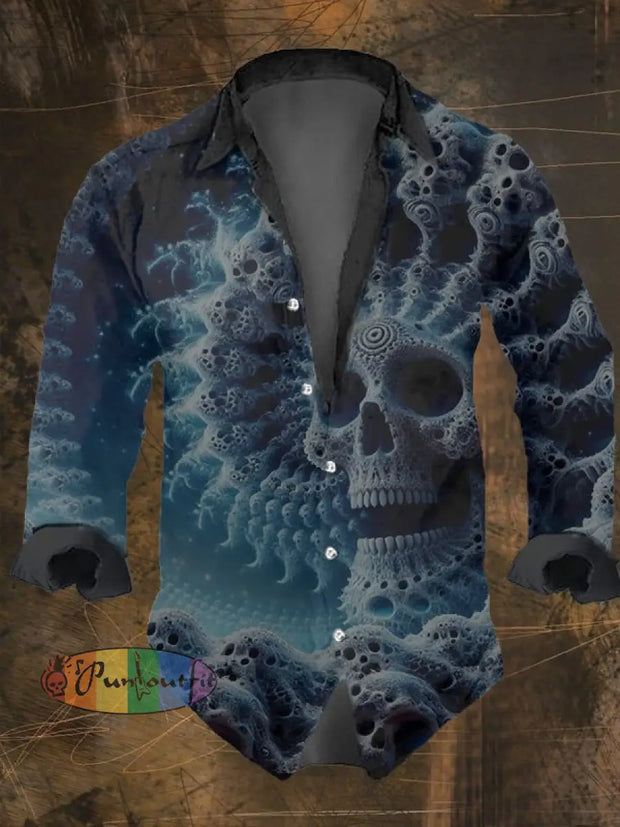 Men’s Vintage Skull Print Lapel Shirt Multicolor / S