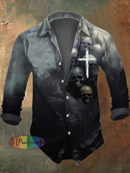 Men’s Vintage Skull Print Shirt Multicolor / S