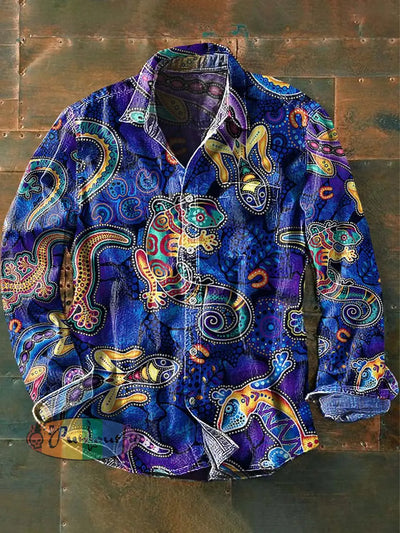 Mens Vintage Tribal Ethnic Print Casual Long Sleeve Shirt As Picture / S