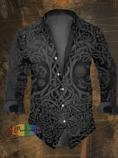 Men’s Vintage Viking Print Lapel Shirt Multicolor / S