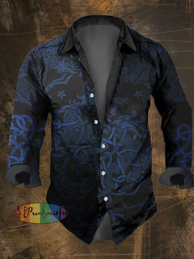 Men’s Vintage Viking Print Lapel Shirt Multicolor / S