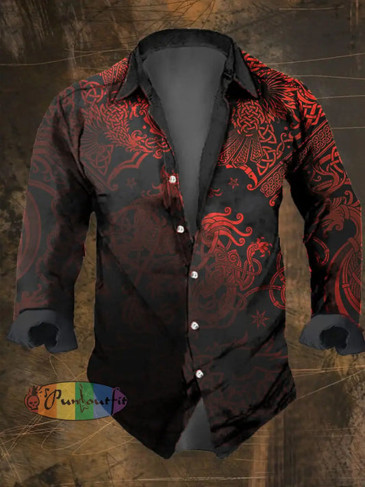 Men’s Vintage Viking Print Lapel Shirt Multicolor / S