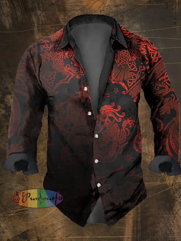 Men’s Vintage Viking Print Lapel Shirt Multicolor / S