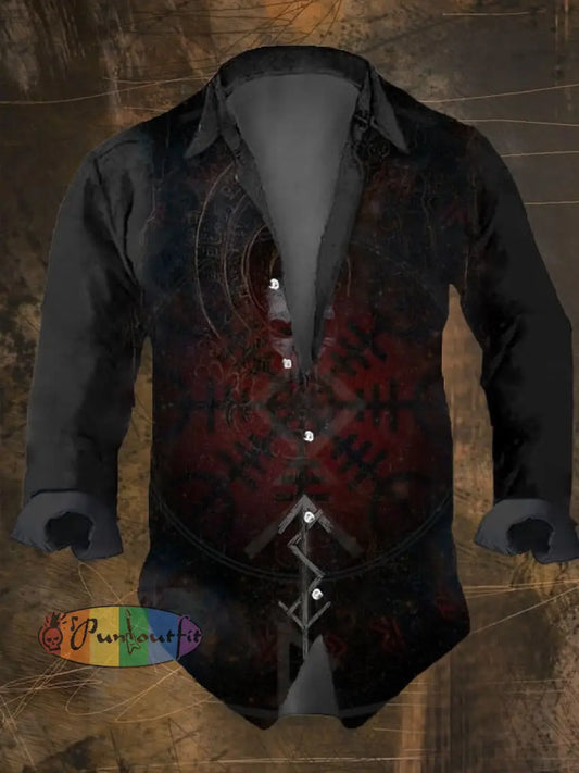Men’s Vintage Viking Print Long Sleeve Shirt Multicolor / S
