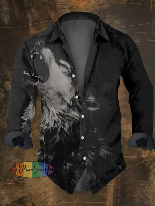 Men’s Vintage Viking Print Long Sleeve Shirt Multicolor / S