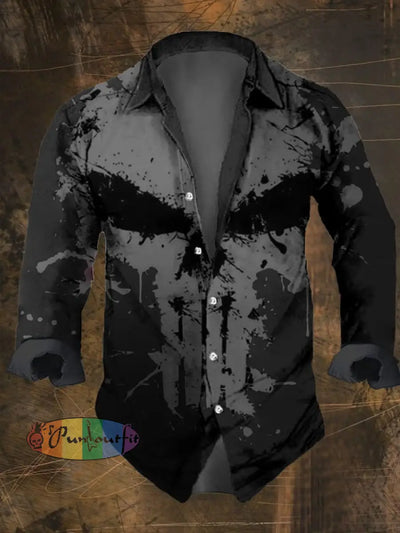 Men’s Vintage Viking Print Long Sleeve Shirt Multicolor / S