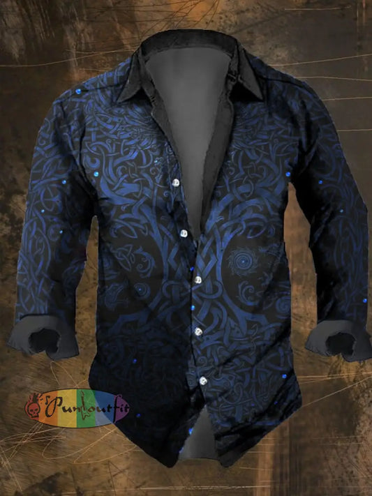 Men’s Vintage Viking Print Long Sleeve Shirt Multicolor / S